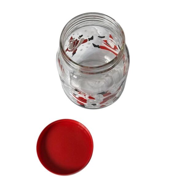 Vintage Christmas Santa Glass Jar Red Lid Holiday Candy Cookie Kitchen Decor - Picture 6 of 8